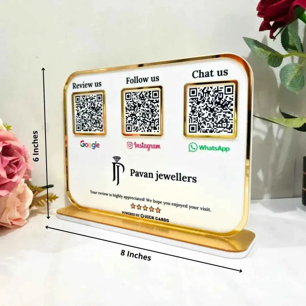 Premium 3 QR White Stand with Golden Finish