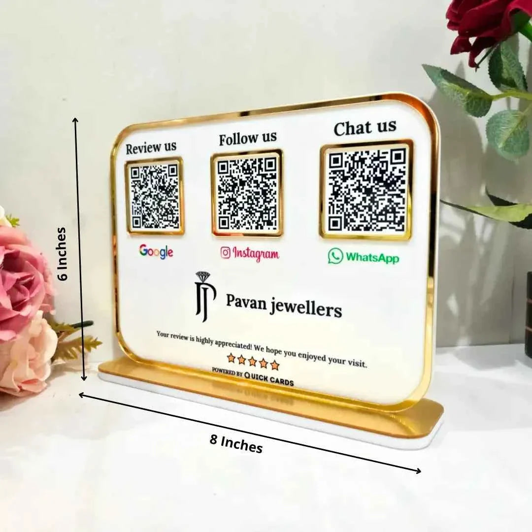 Premium 3 QR White Stand with Golden Finish