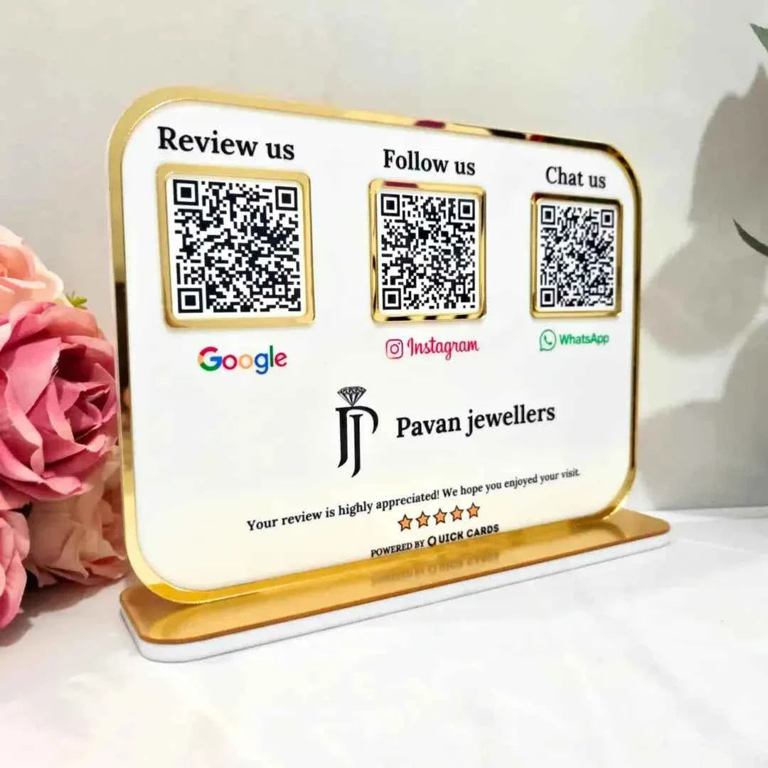Premium 3 QR White Stand with Golden Finish