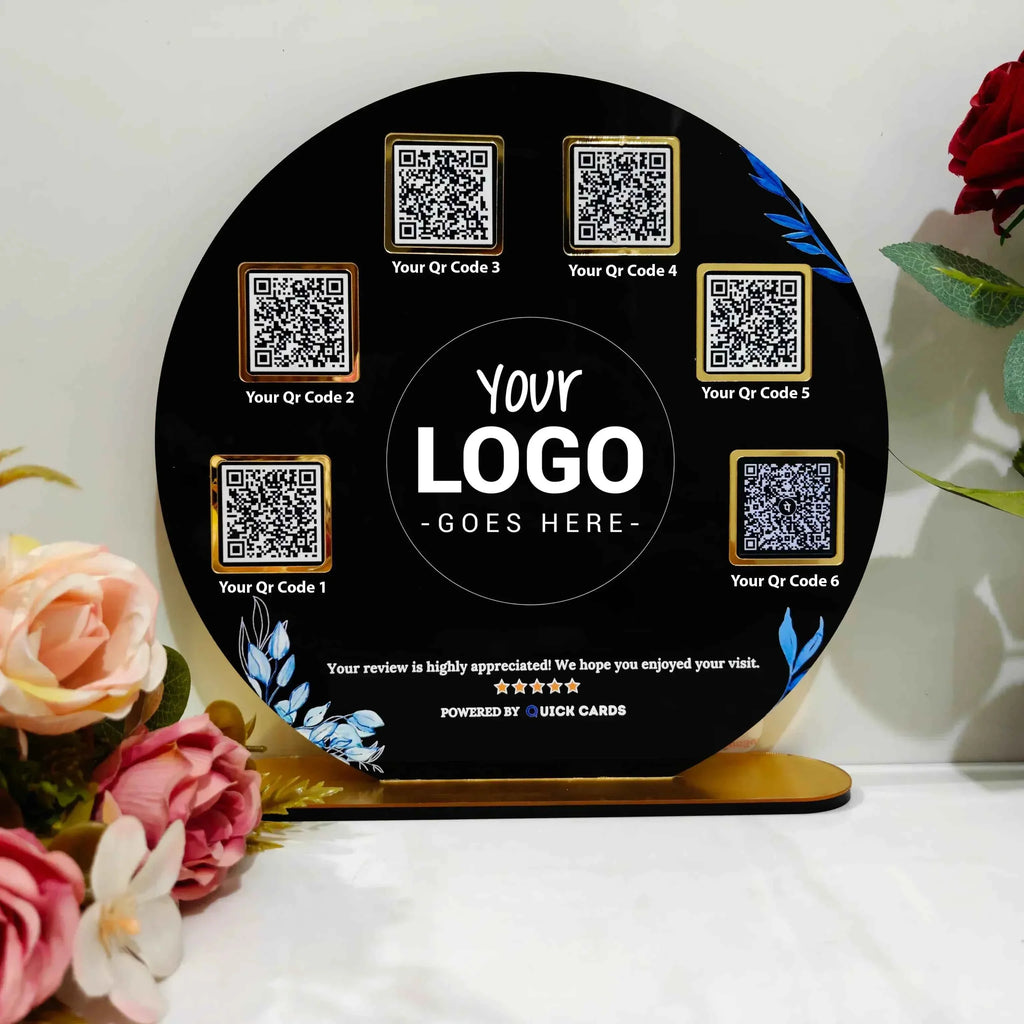 Round Shape 6 QR with UV Printed Acrylic Stand