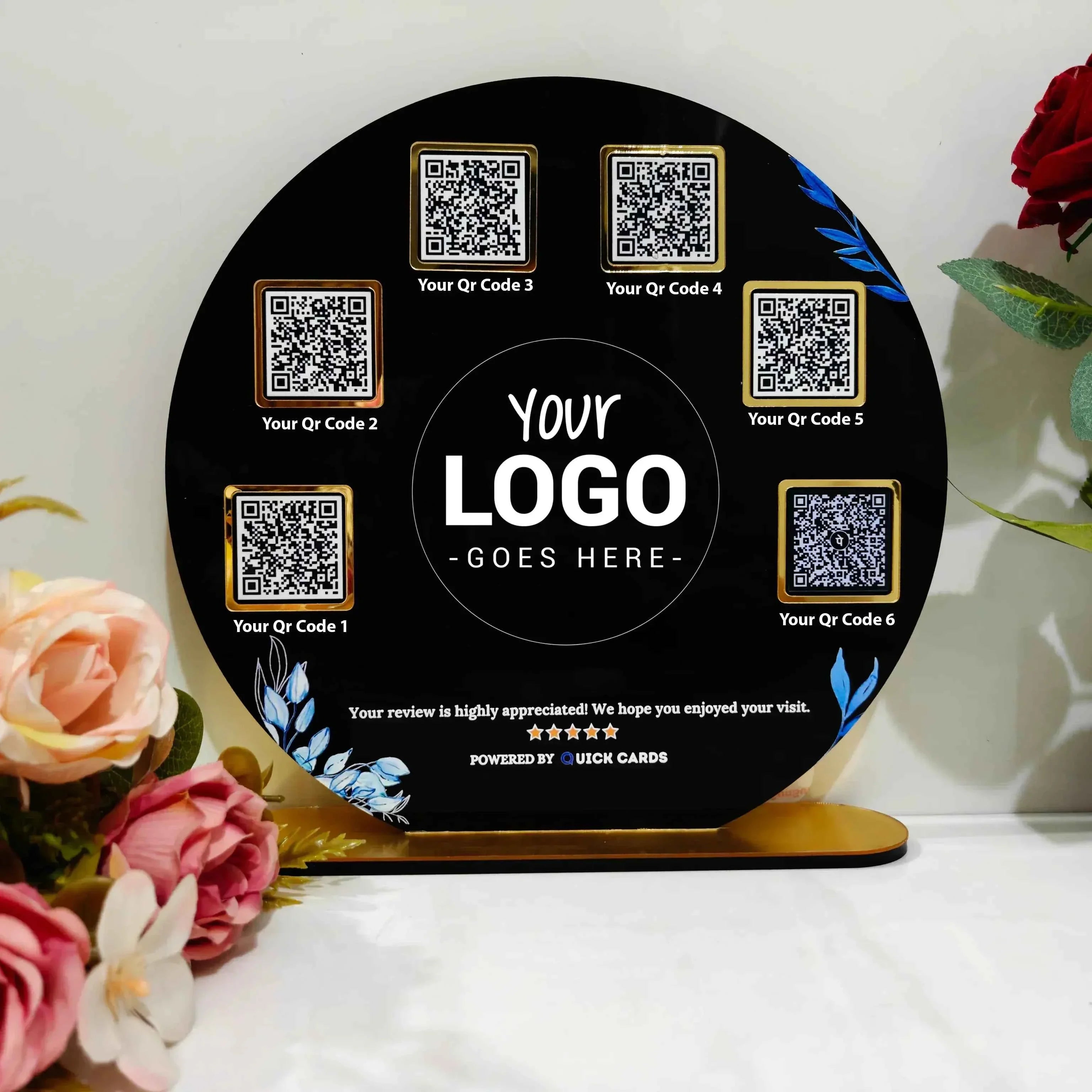 Round Shape 6 QR with UV Printed Acrylic Stand