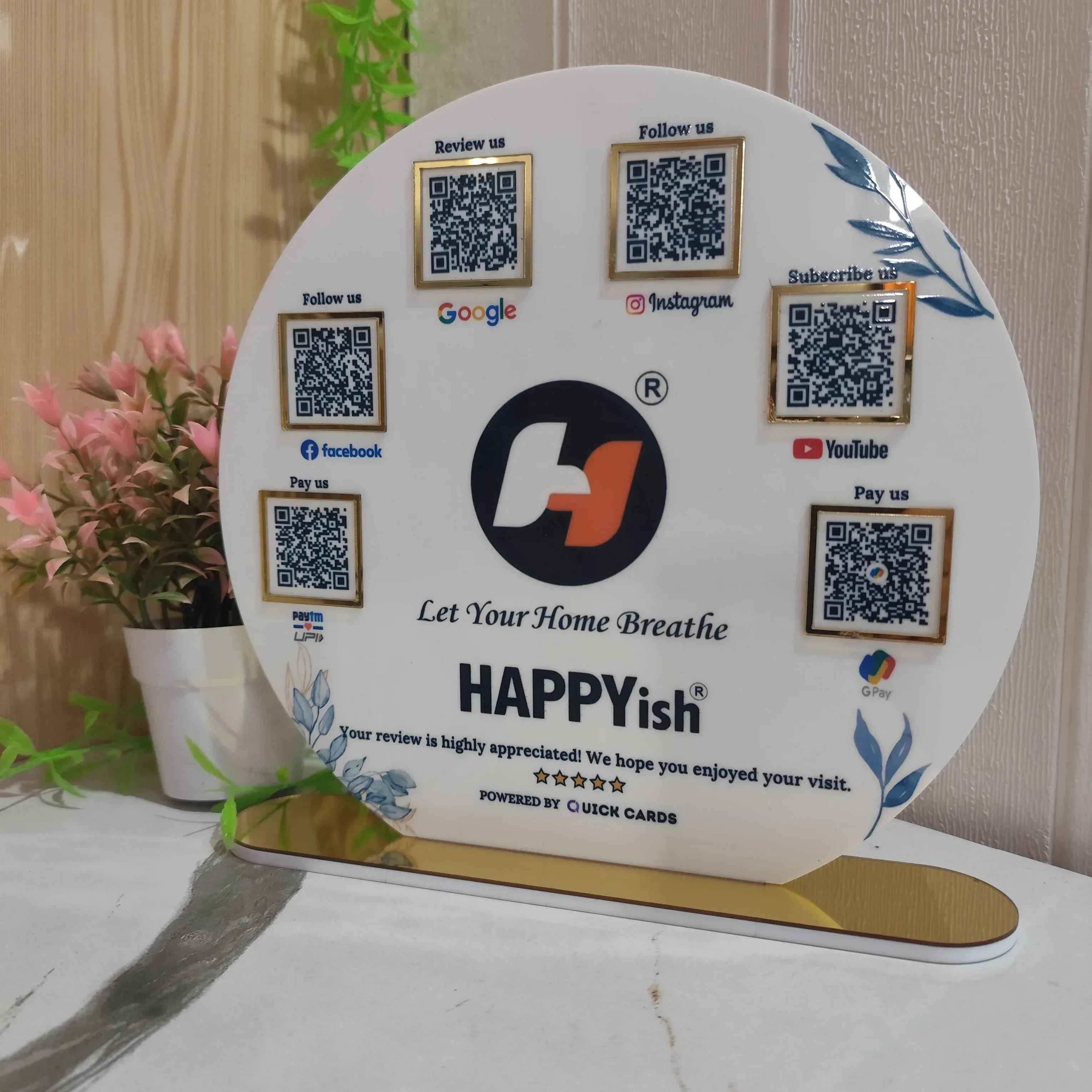 Round Shape 6 QR with UV Printed Acrylic Stand