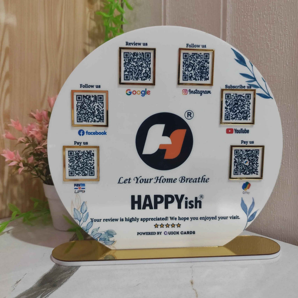 Round Shape 6 QR with UV Printed Acrylic Stand