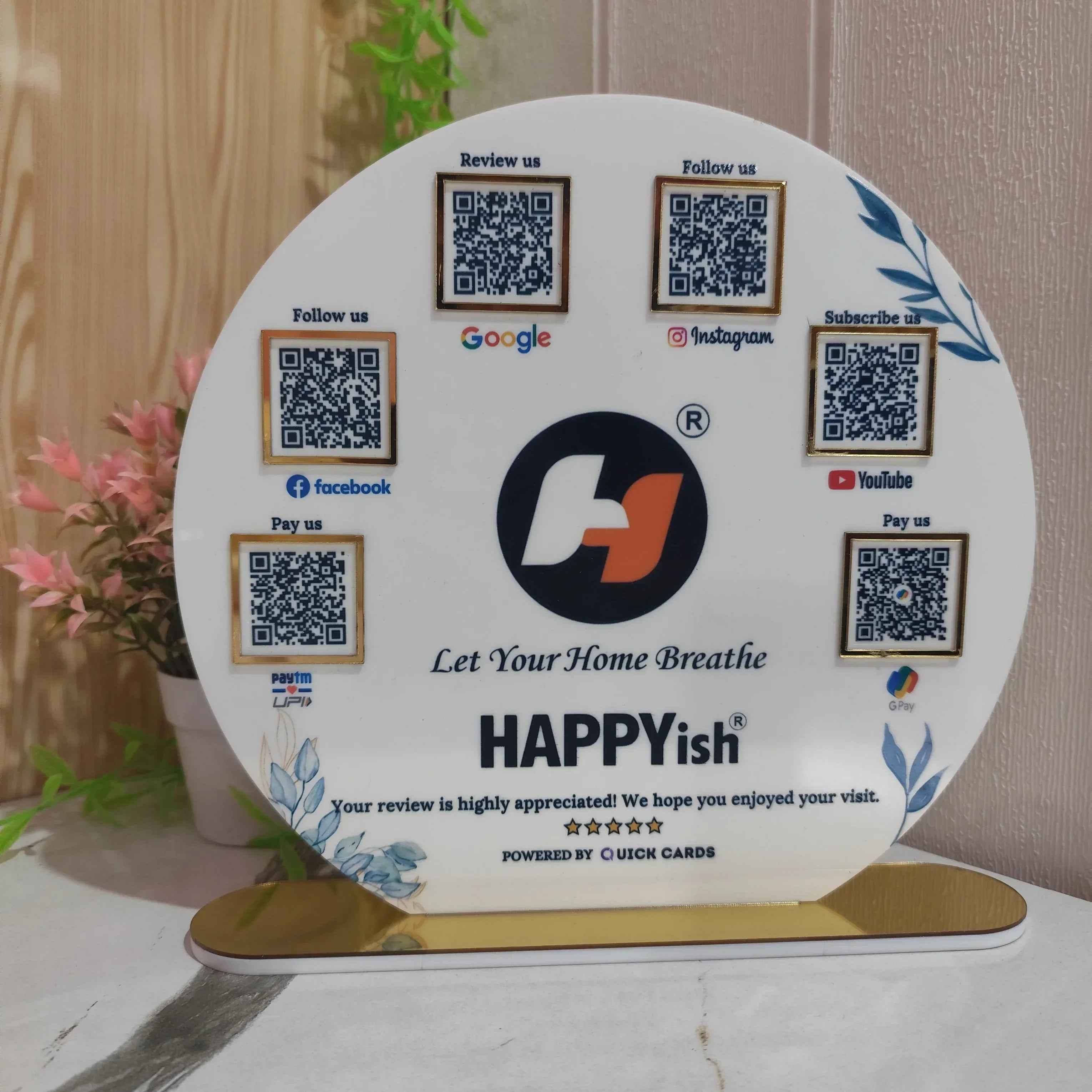 Round Shape 6 QR with UV Printed Acrylic Stand